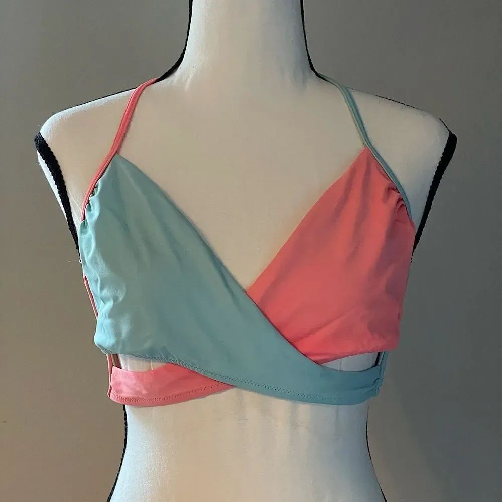 Victoria’s Secret PINK, Pink and Teal, Cut-Out, Bikini Top. Size Large.